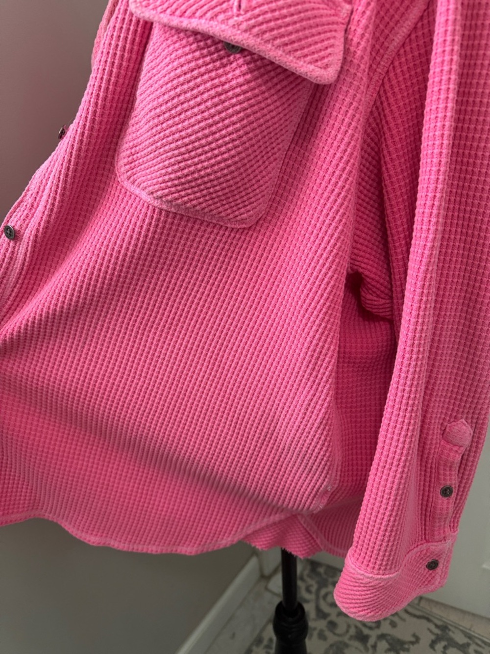 Aerie Pink Waffle Knit Button-Up Shirt - Picture 6 of 11